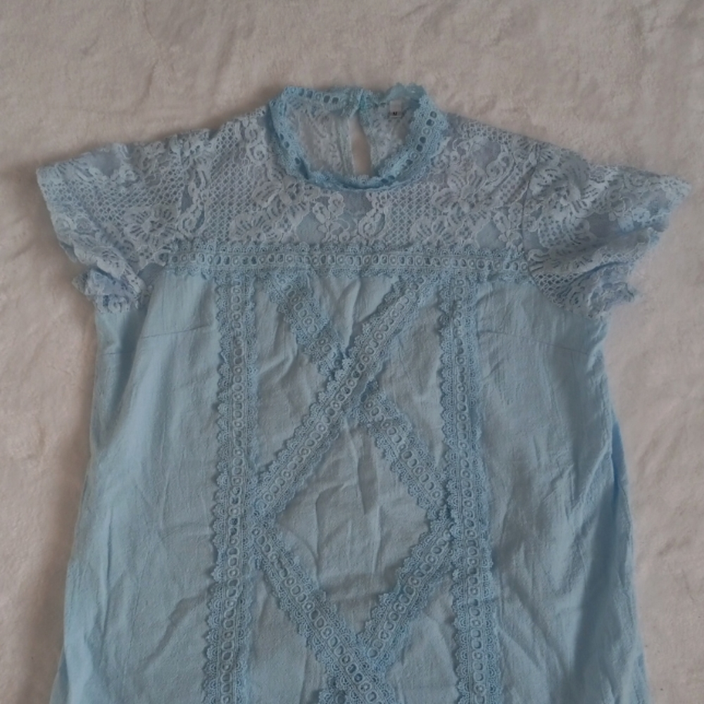 Women's Lace Summer Top, Light Blue, Size Medium